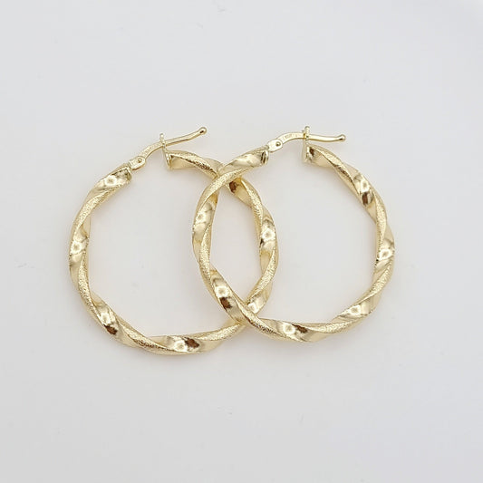 18K Pure Gold Twisted Round Earring Set