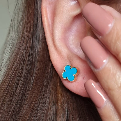 18K Pure Gold V.C Sky Blue Earring Set