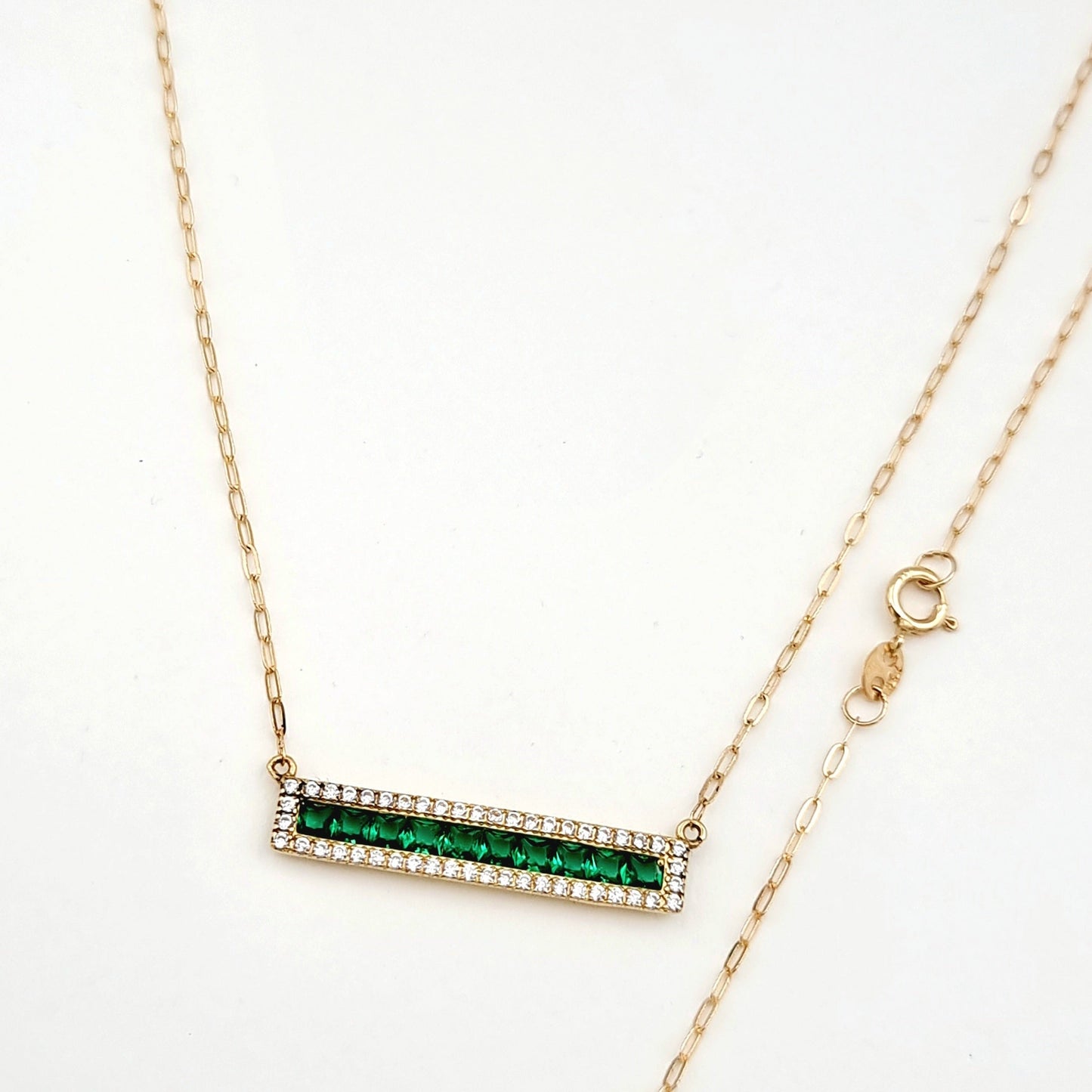 18K Pure Gold Green Long Stone Necklace
