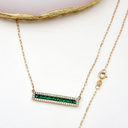 18K Pure Gold Green Long Stone Necklace