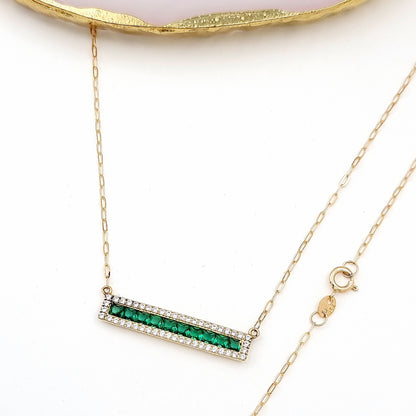 18K Pure Gold Green Long Stone Necklace