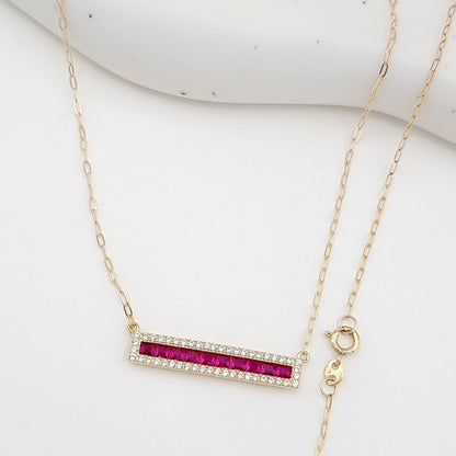 18K Pure Gold Pink Long Stone Necklace