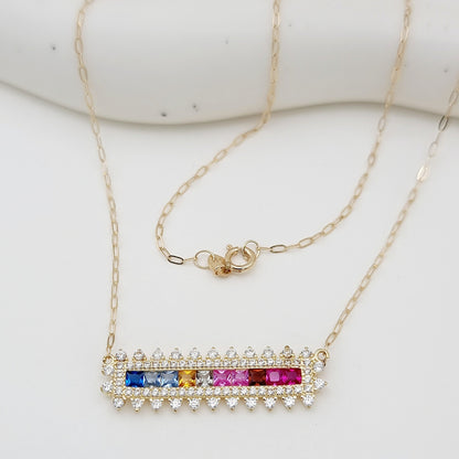 18K Pure Gold Multi Color Long Stone Necklace