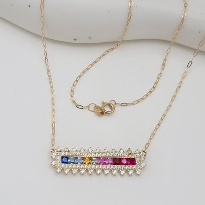 18K Pure Gold Multi Color Long Stone Necklace