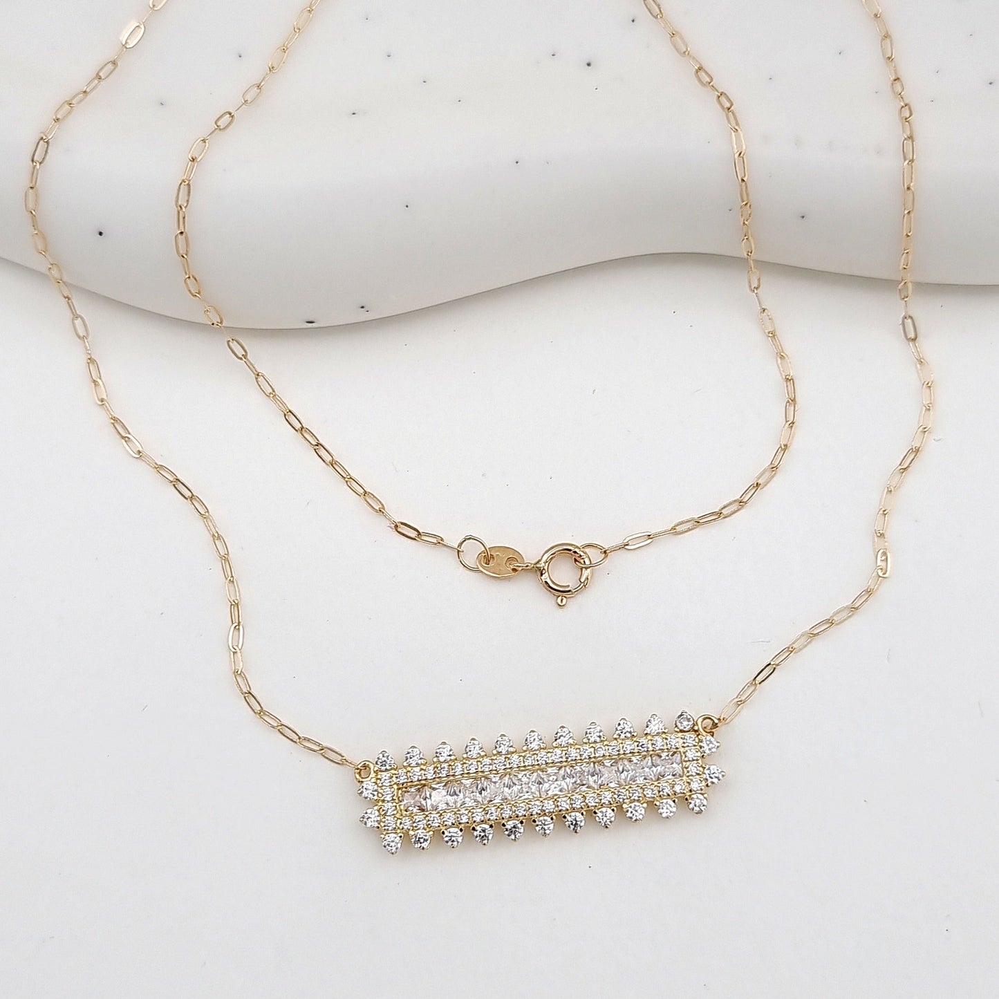 18K Pure Gold White Long Stone Necklace