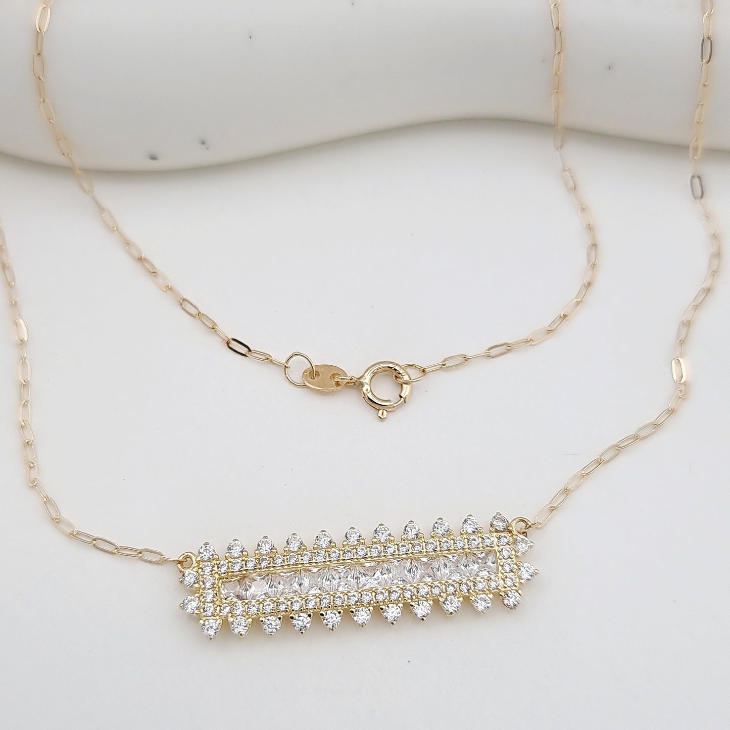 18K Pure Gold White Long Stone Necklace