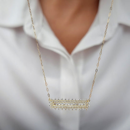 18K Pure Gold White Long Stone Necklace