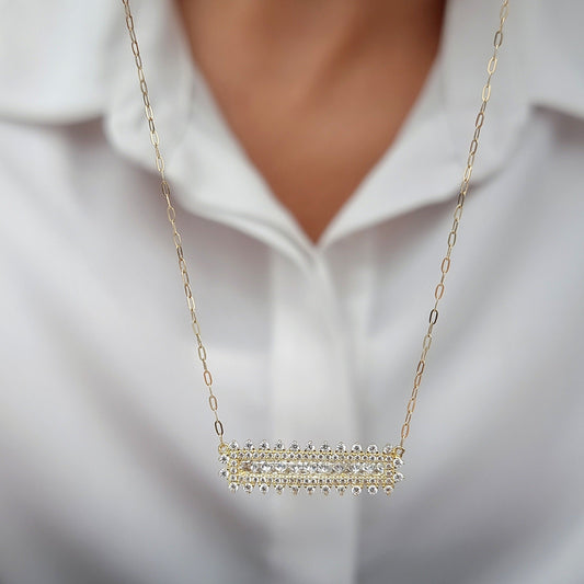 18K Pure Gold White Long Stone Necklace