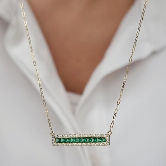 18K Pure Gold Green Long Stone Necklace