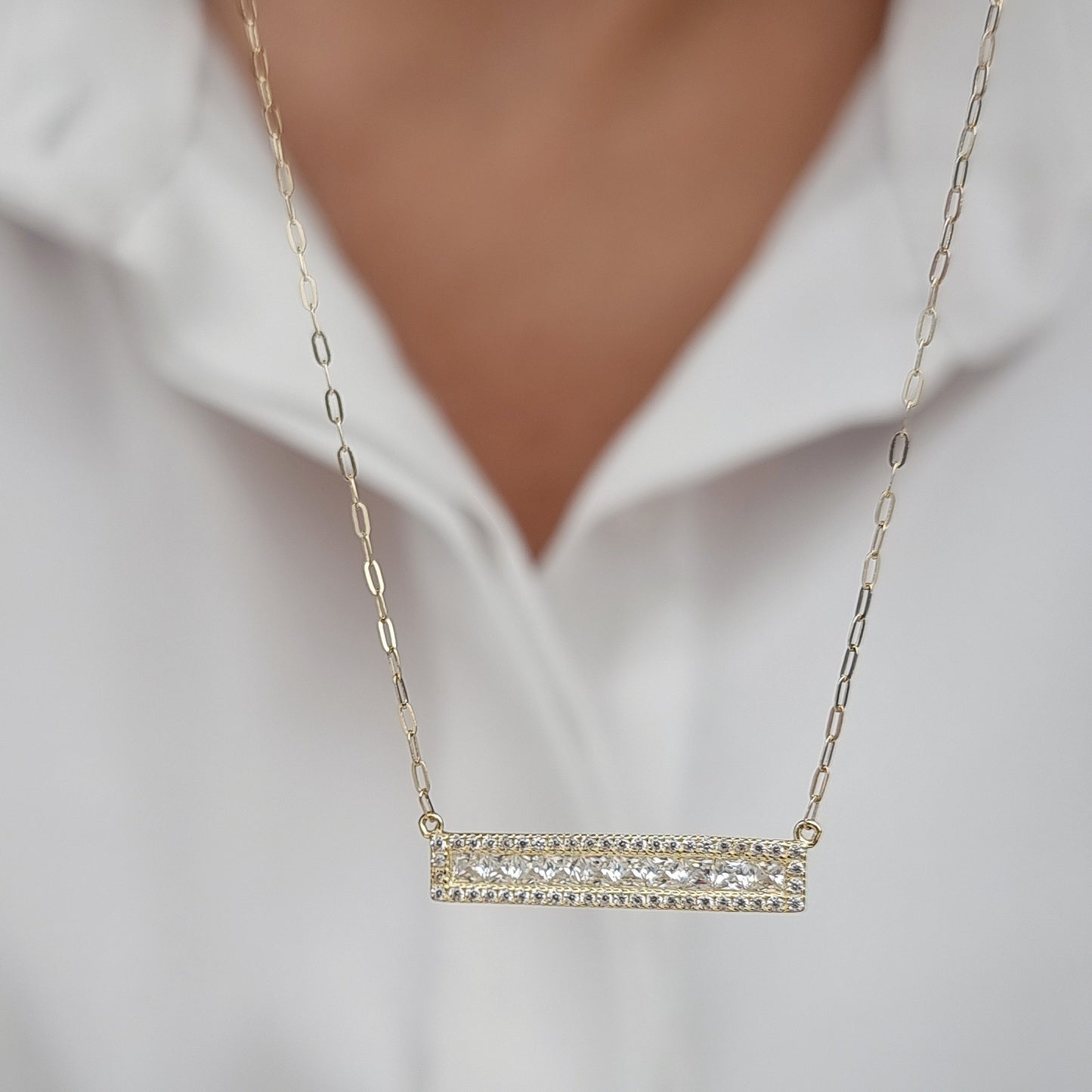 18K Pure Gold White Long Stone Necklace
