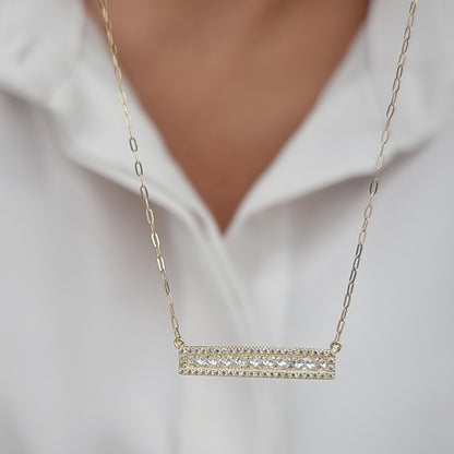 18K Pure Gold White Long Stone Necklace