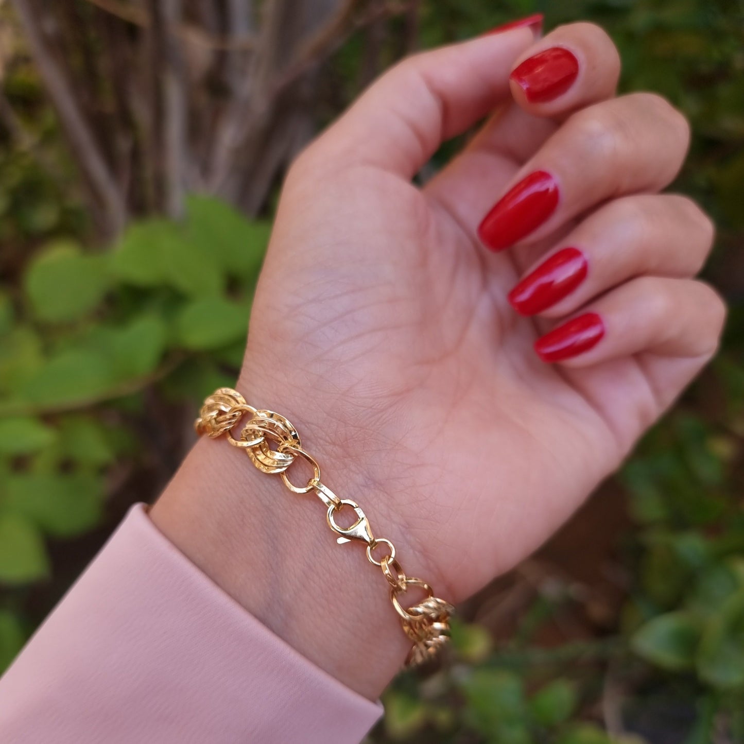 18K Pure Gold Elegant Twisted Linked Bracelet