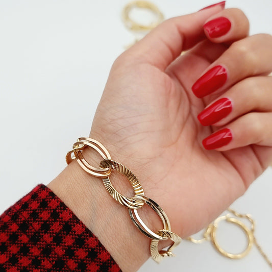 18K Pure Gold Oval Linked Bracelet