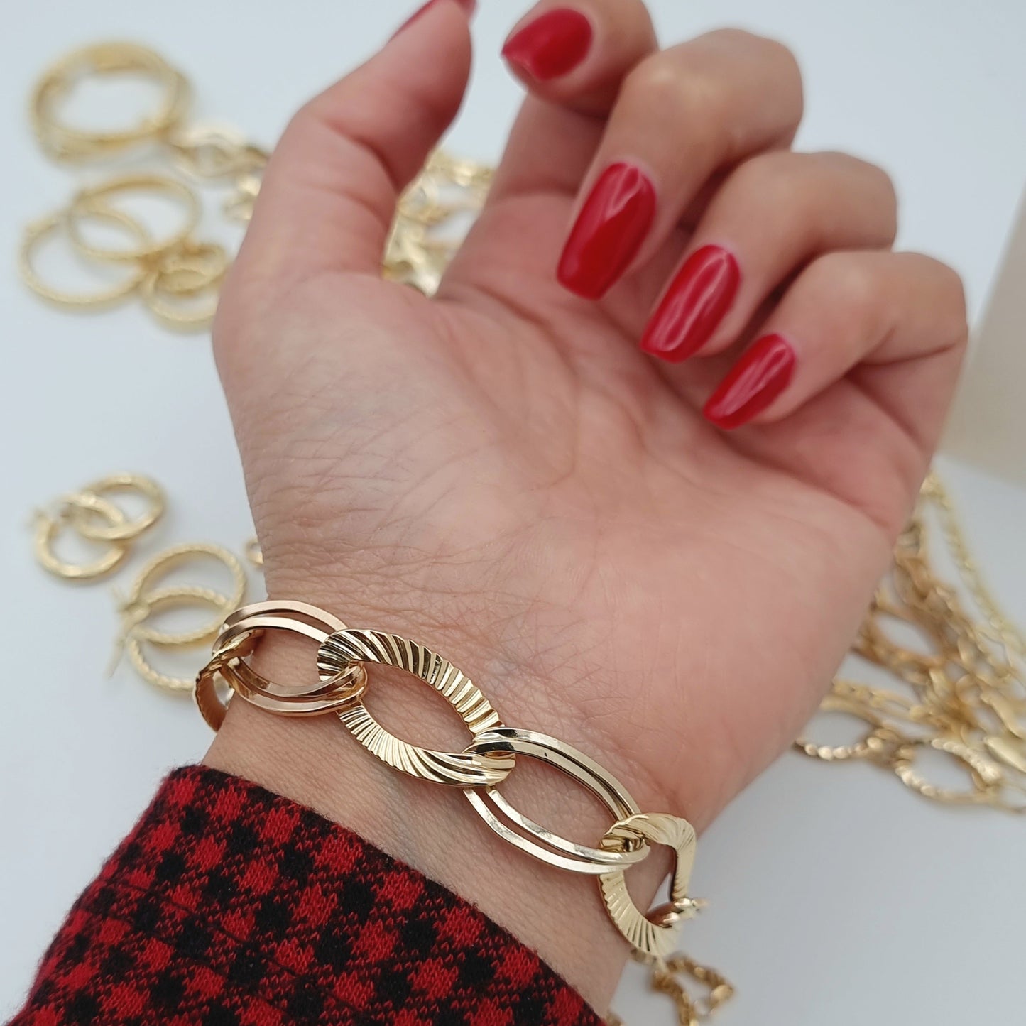 18K Pure Gold Oval Linked Bracelet