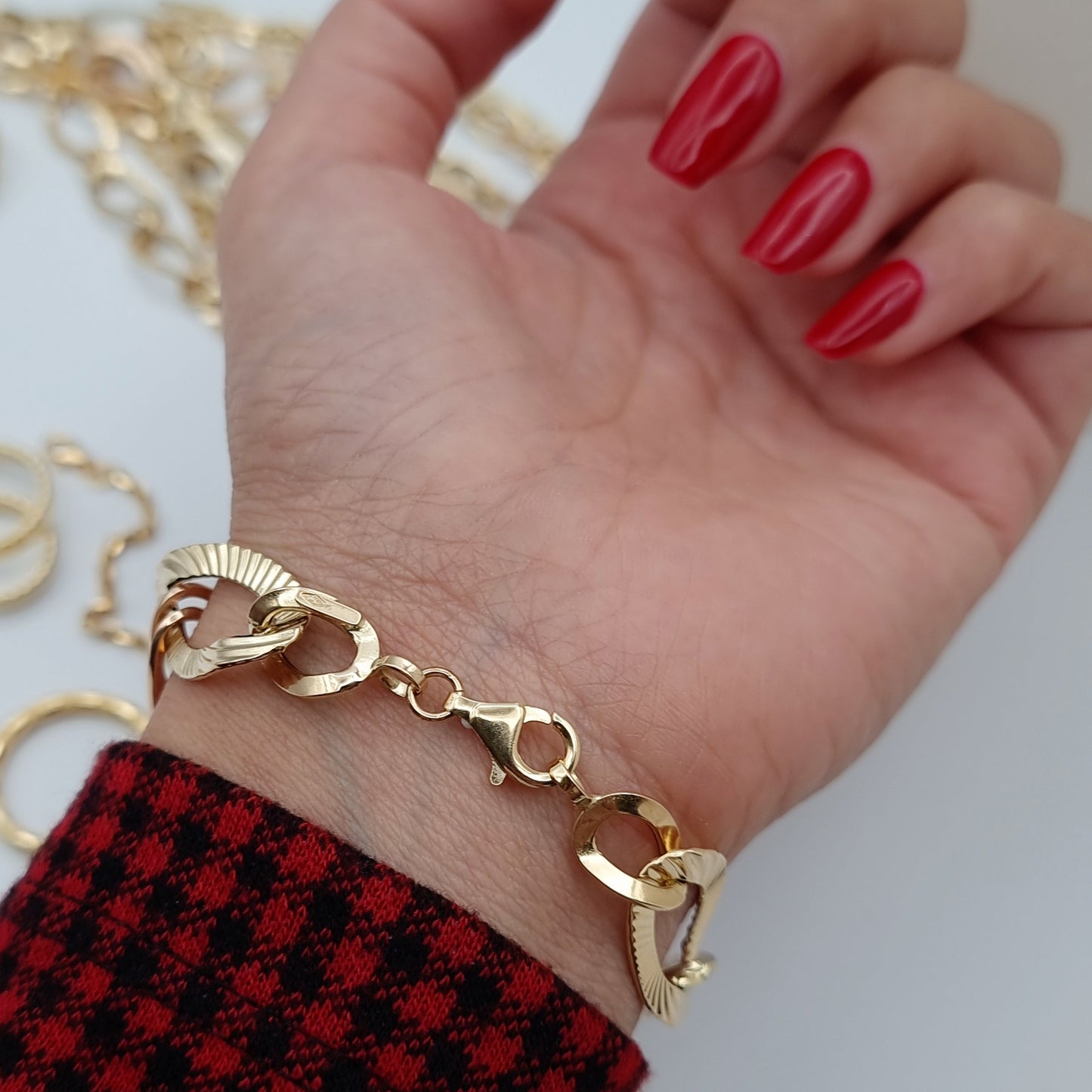 18K Pure Gold Oval Linked Bracelet