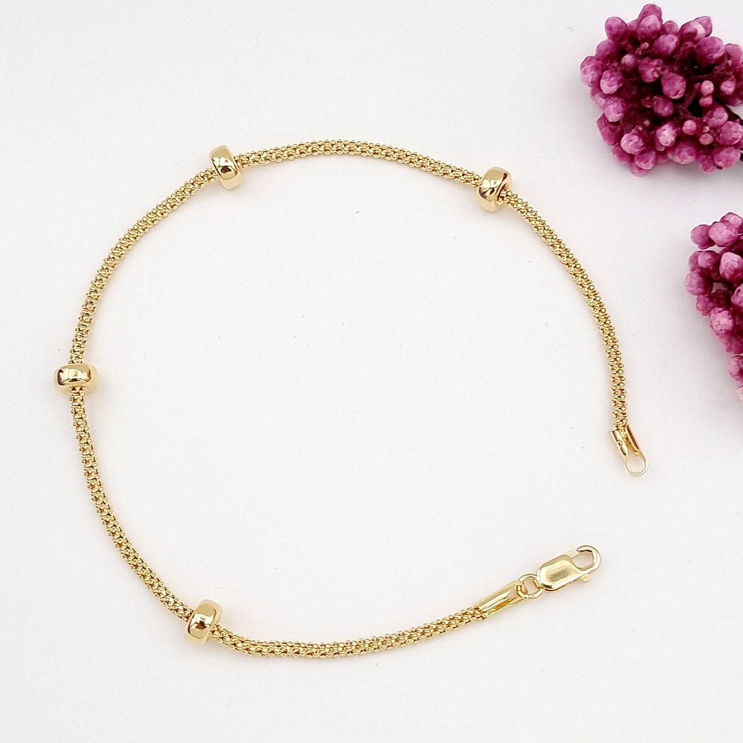 18K Pure Gold 4 Circle Seed Bracelet