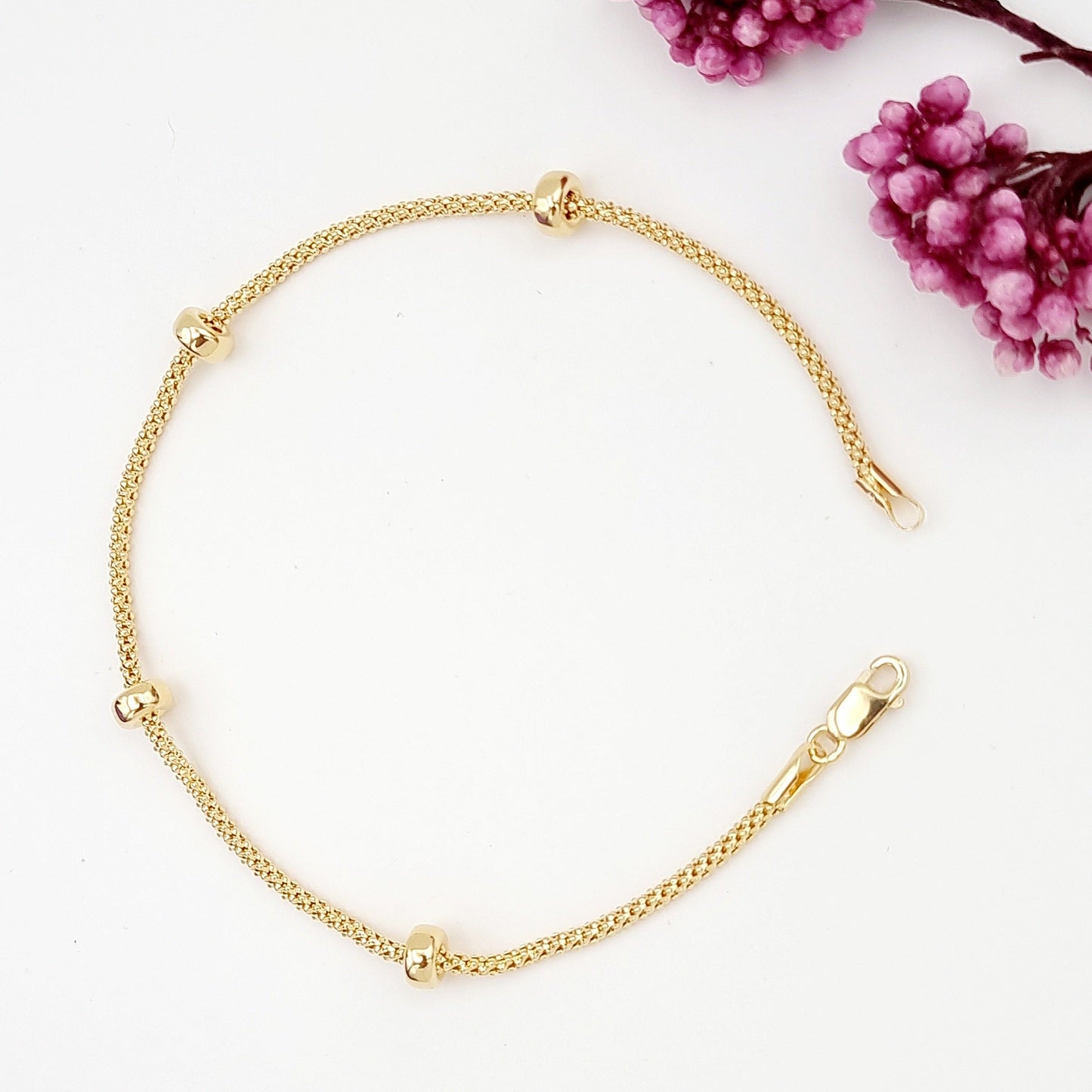 18K Pure Gold 4 Circle Seed Bracelet