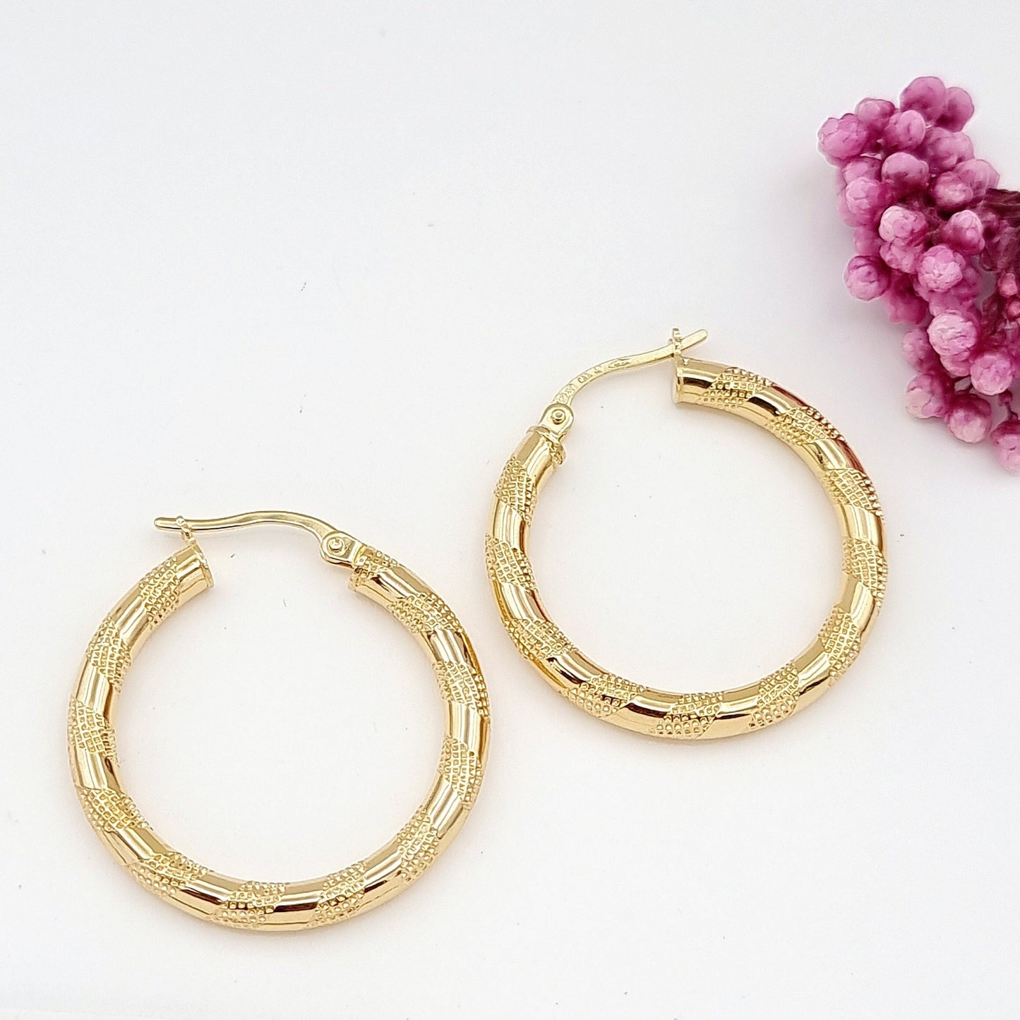 18K Pure Gold Round Earrings