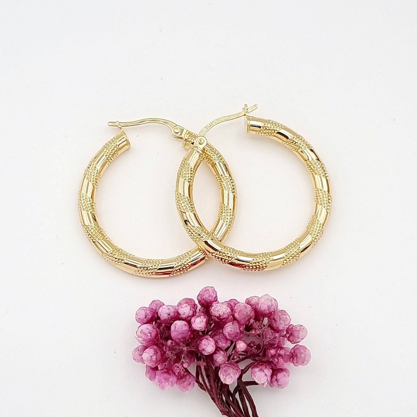 18K Pure Gold Round Earrings