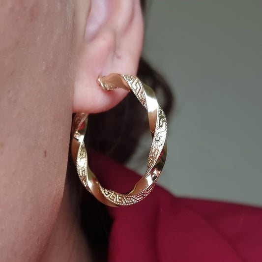 18K Pure Gold Round Twisted Earrings