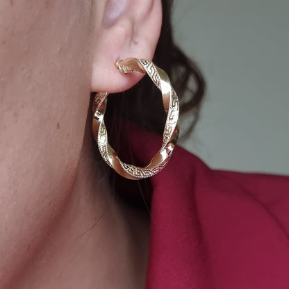 18K Pure Gold Round Twisted Earrings