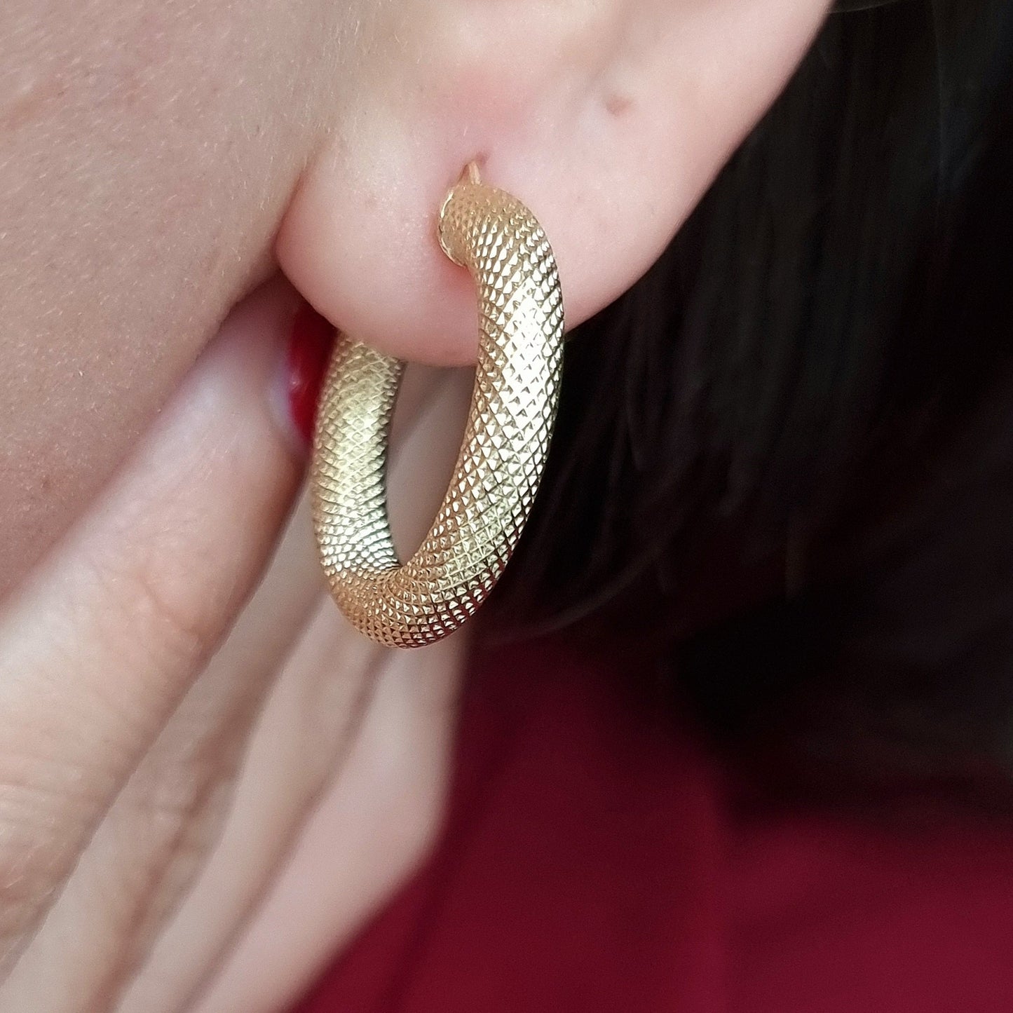 18K Pure Gold Thick Round Earrings