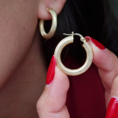 18K Pure Gold Thick Round Earrings