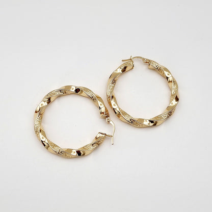 18K Pure Gold Round Twisted Earrings