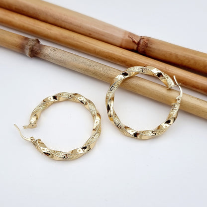 18K Pure Gold Round Twisted Earrings