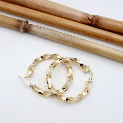 18K Pure Gold Round Twisted Earrings