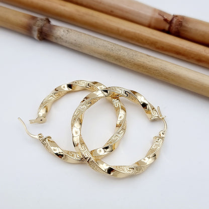 18K Pure Gold Round Twisted Earrings