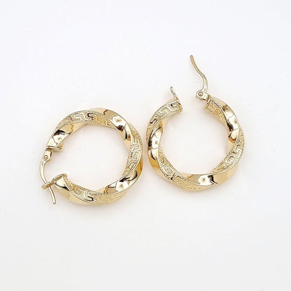 18K Pure Gold Round Twisted Earrings