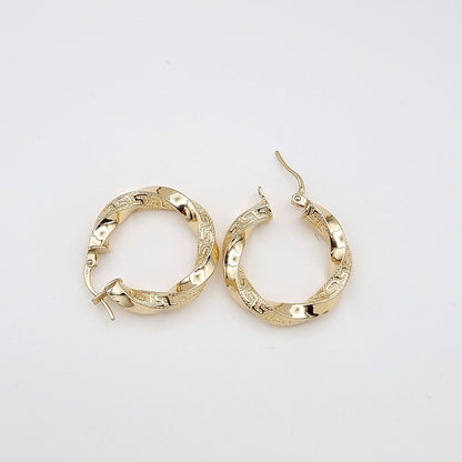 18K Pure Gold Round Twisted Earrings