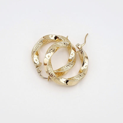 18K Pure Gold Round Twisted Earrings