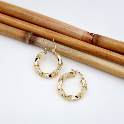 18K Pure Gold Round Twisted Earrings