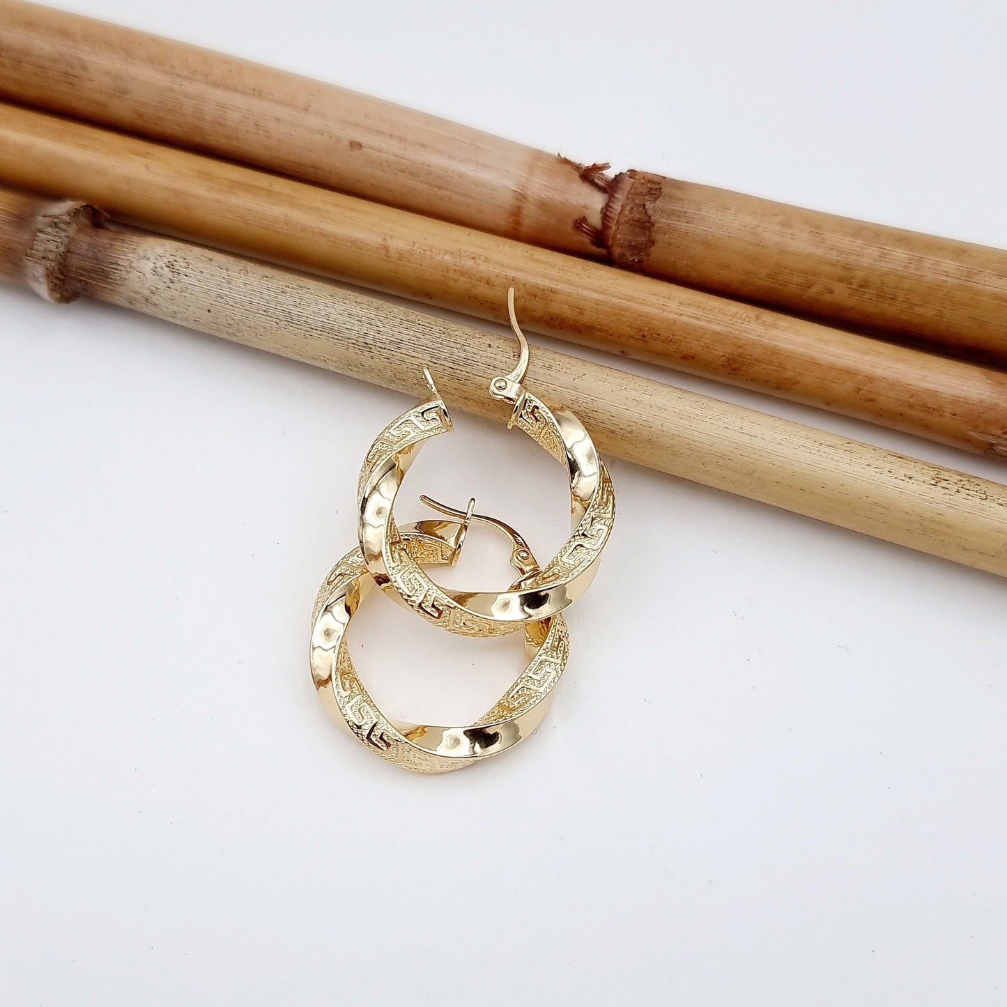 18K Pure Gold Round Twisted Earrings