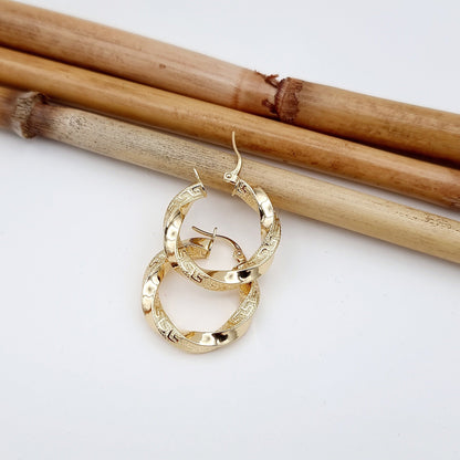 18K Pure Gold Round Twisted Earrings