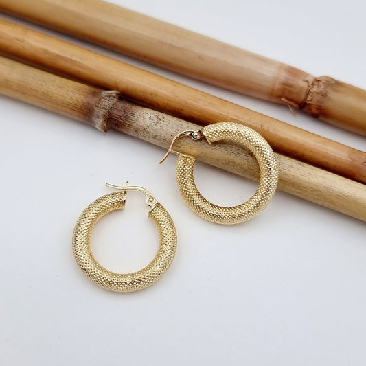18K Pure Gold Thick Round Earrings