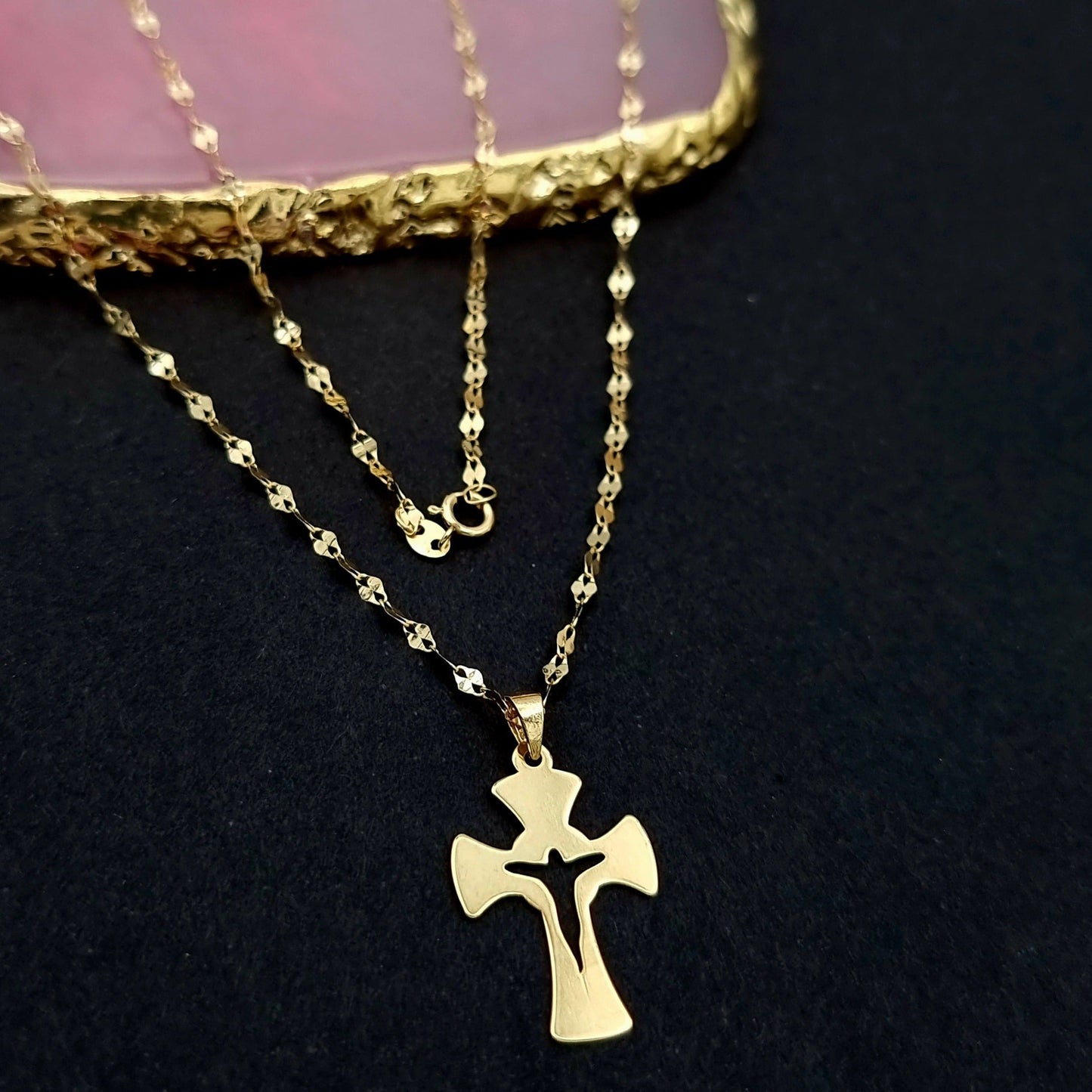 18K Pure Gold Cross Necklace