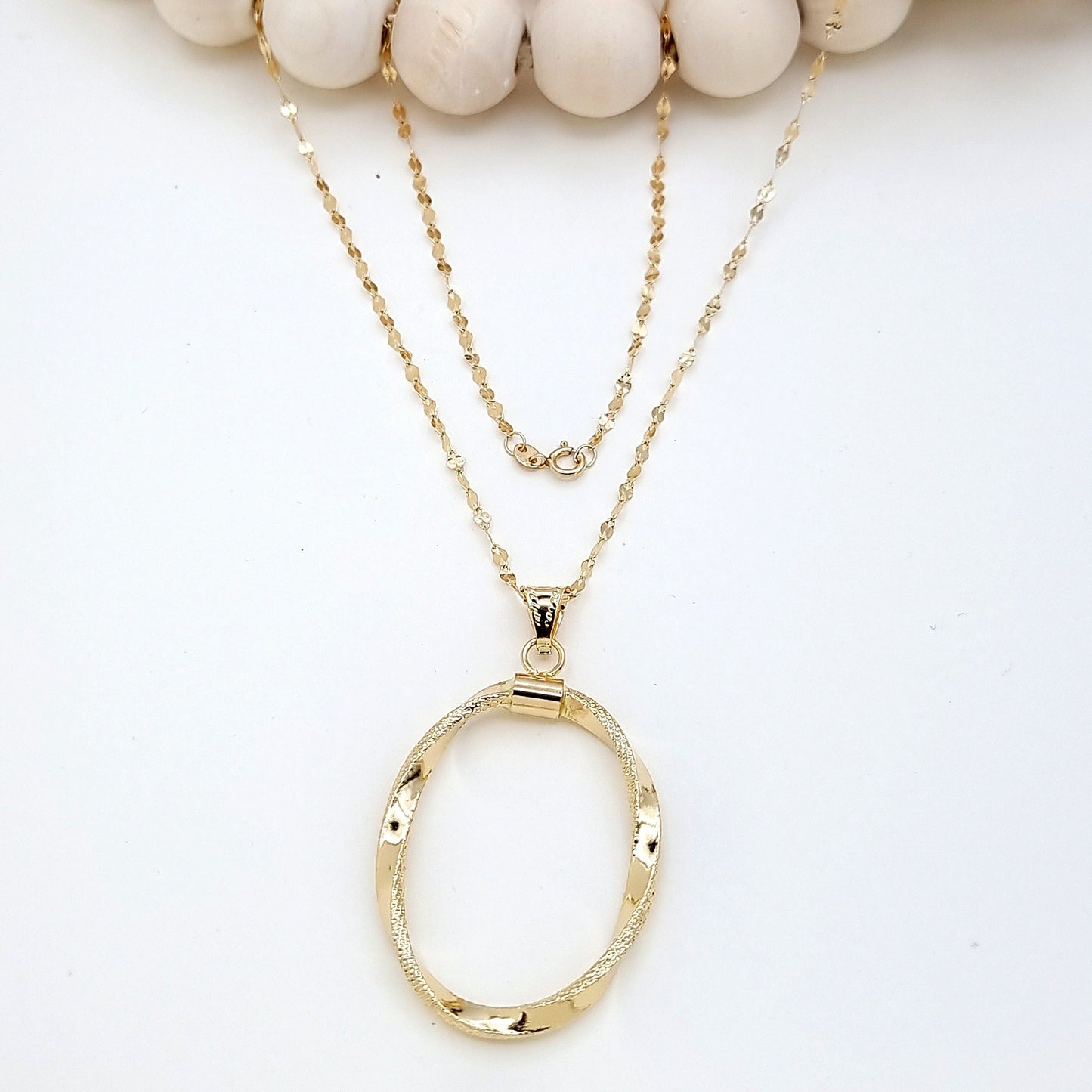 18K Pure Gold Twisted Oval Necklace