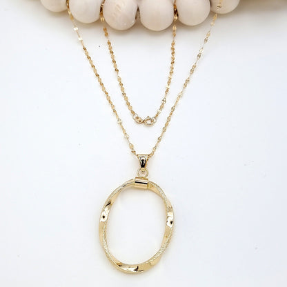 18K Pure Gold Twisted Oval Necklace