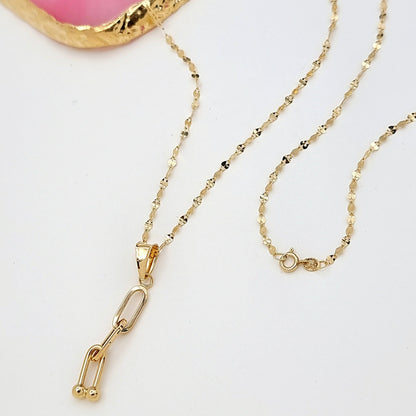 18K Pure Gold Hanging U-Link Necklace