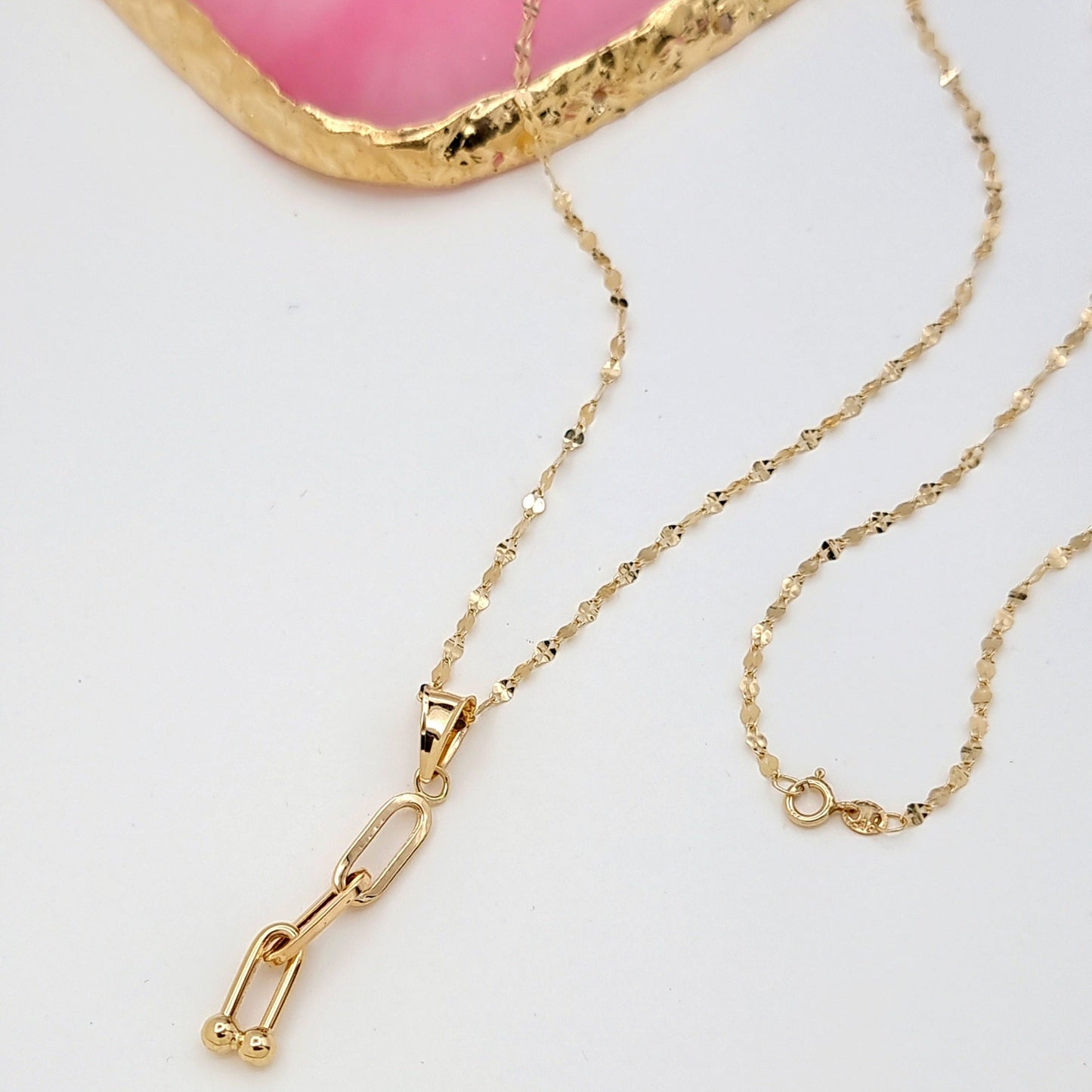 18K Pure Gold Hanging U-Link Necklace