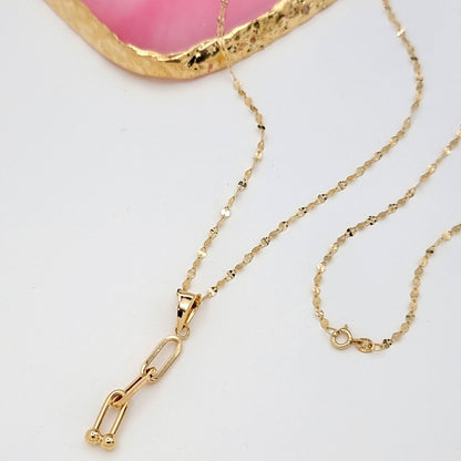18K Pure Gold Hanging U-Link Necklace