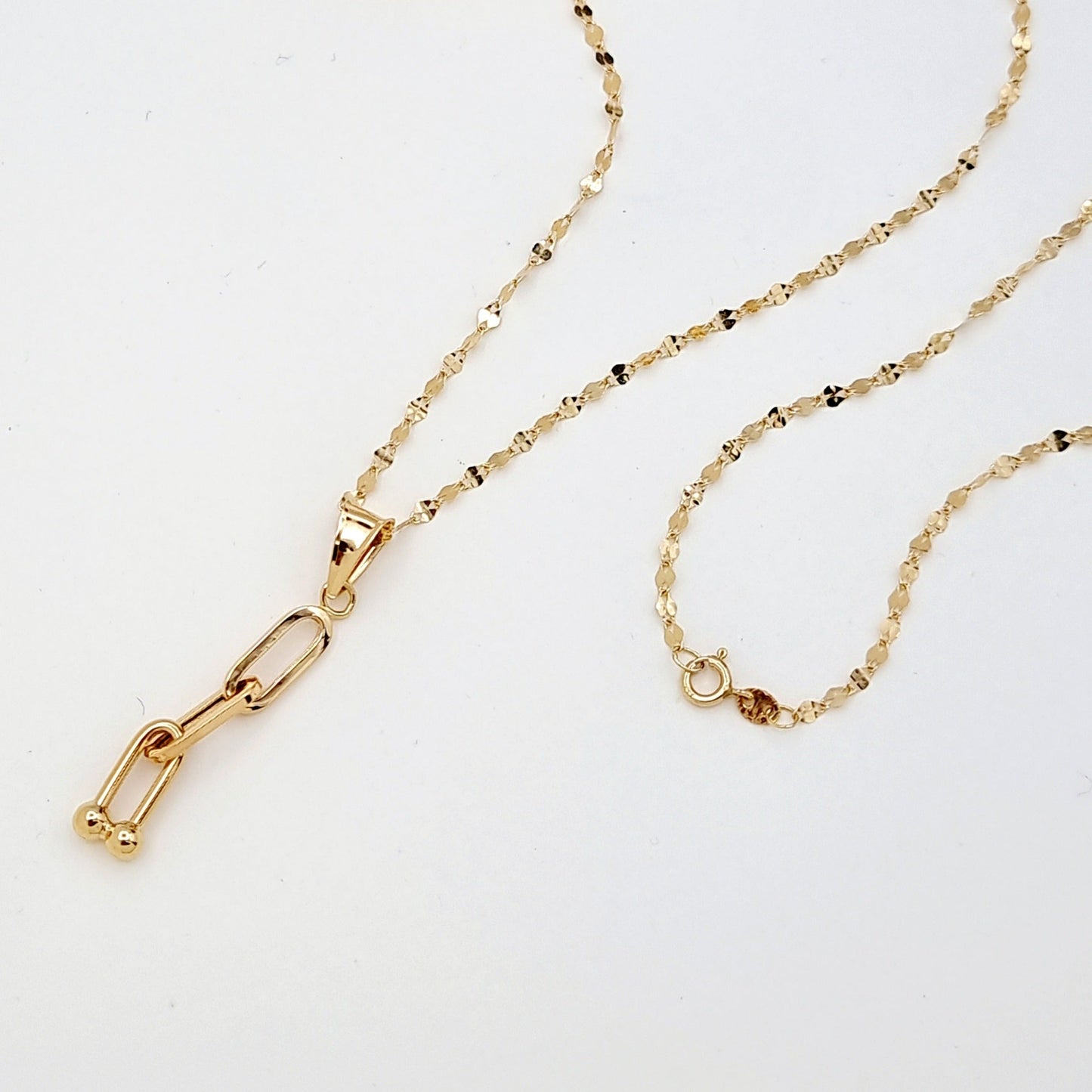 18K Pure Gold Hanging U-Link Necklace