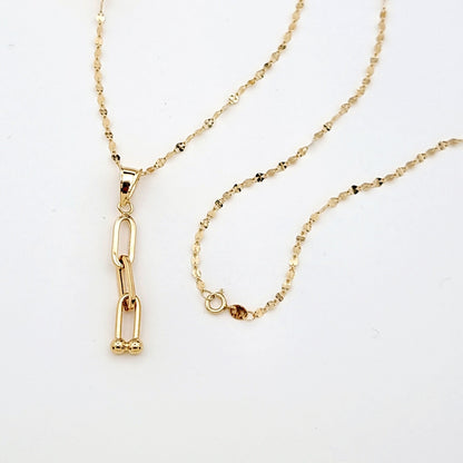 18K Pure Gold Hanging U-Link Necklace