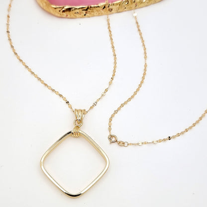 18K Pure Gold Square Necklace