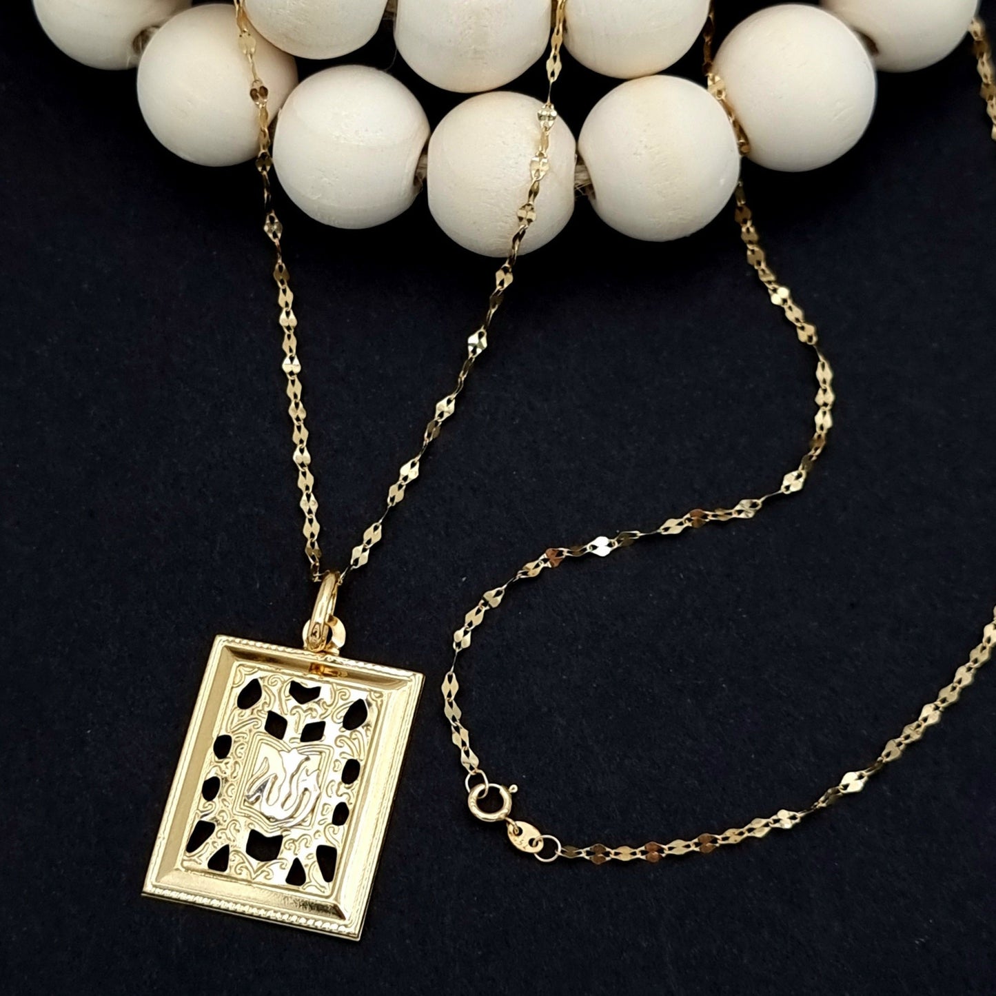 18K Pure Gold Square Frame Necklace