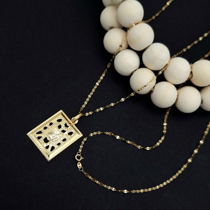 18K Pure Gold Square Frame Necklace