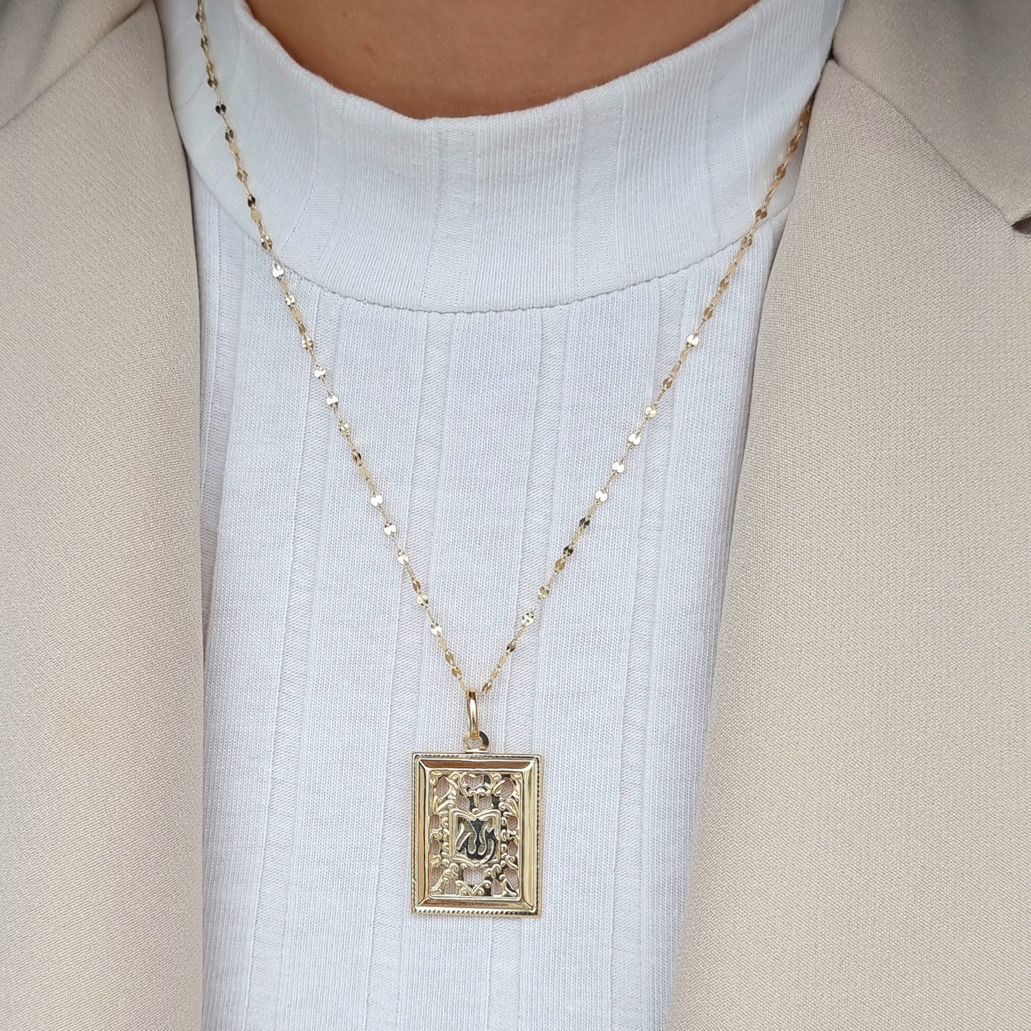 18K Pure Gold Square Frame Necklace